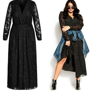 NEW City Chic Long Sleeve Black Lace Maxio  Dress Size 20 Witchy Goth Formal